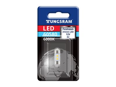 Светодиод C5 12V 31мм  LED 0,5W 6000К в блистере SV8.5-8 60лм TUNGSRAM