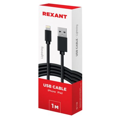 Кабель USB-Lightning для iPhone PVCblack1mREXANT